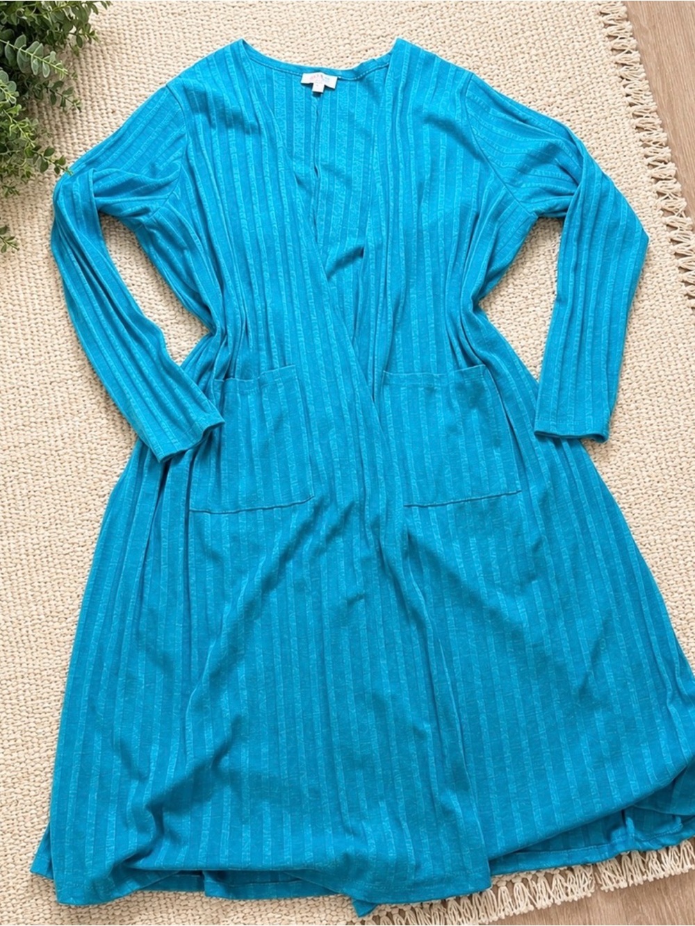 LuLaRoe Sarah Cardigan XL Teal Blue Open Front Long Duster Sweater with Pockets